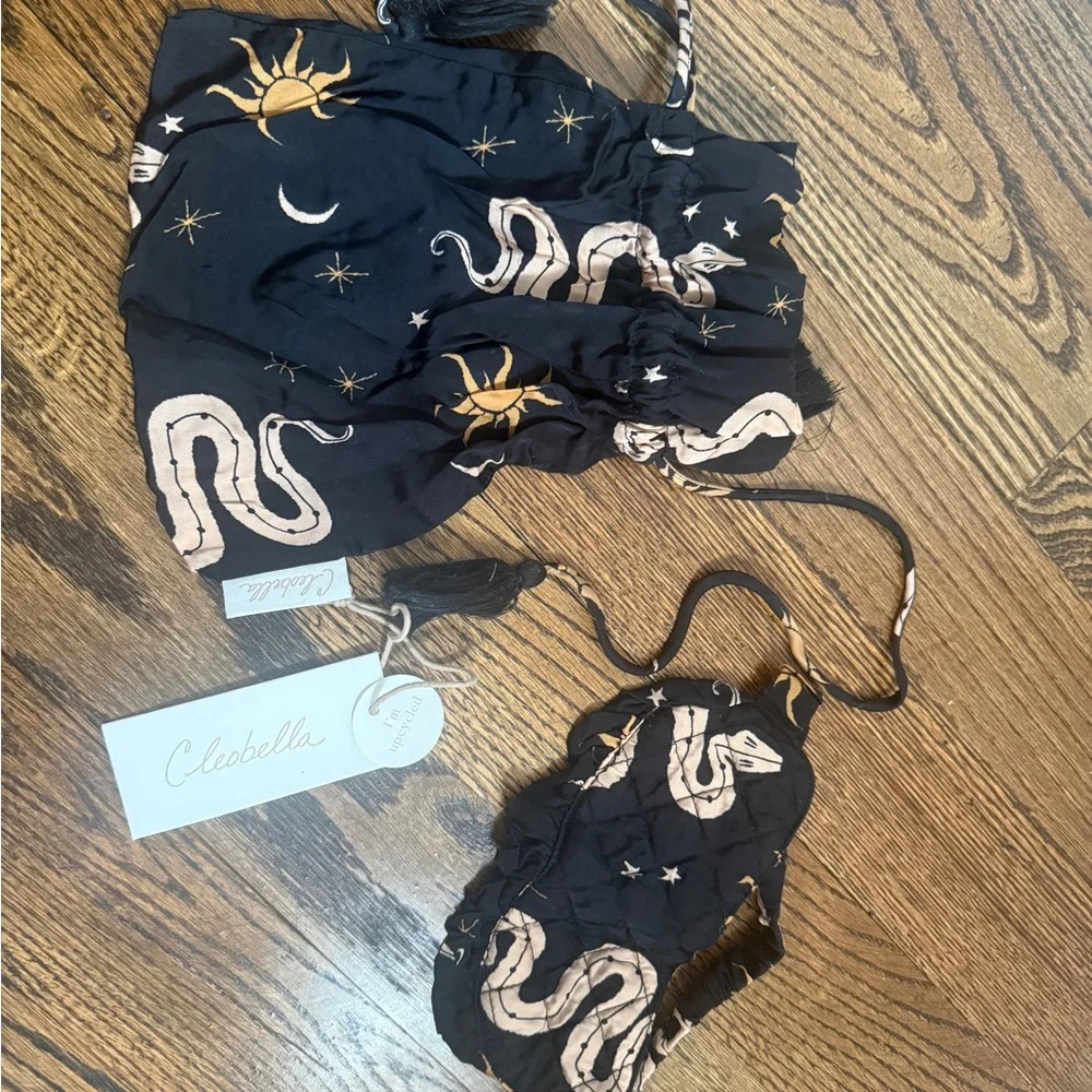 Cleobella Black Celestial Print Sleep mask and little makeup bag